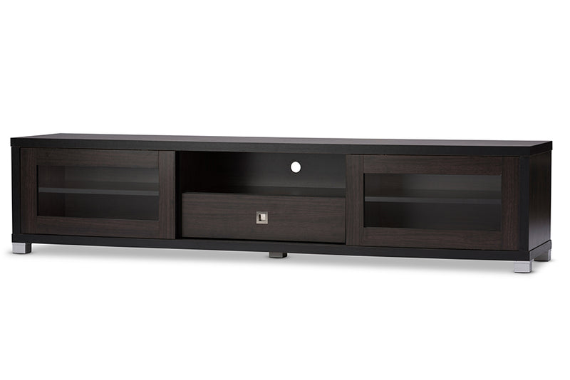 Beasley TV Cabinet 70-Inch Dark Brown with 2 Sliding Doors and Drawer