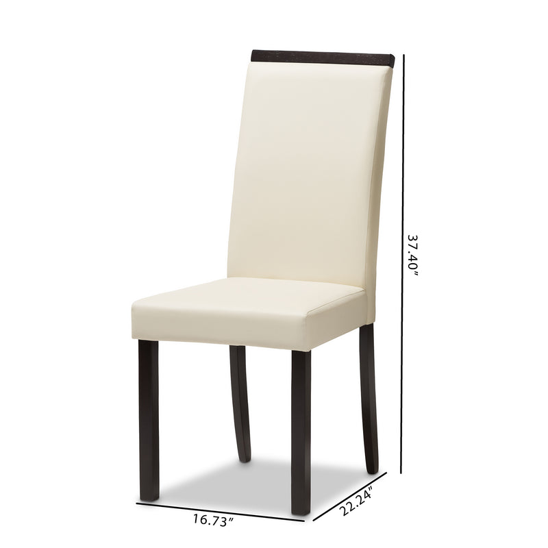 Daveney Dining Chair Set of 2 Modern Cream Faux Leather Upholstered Chairs for Stylish Dining Rooms