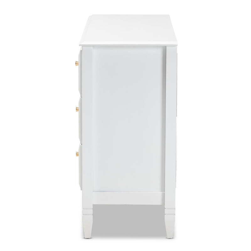 Naomi Classic Transitional 6-Drawer Bedroom Dresser in White Finished Wood for Stylish Storage and Organization