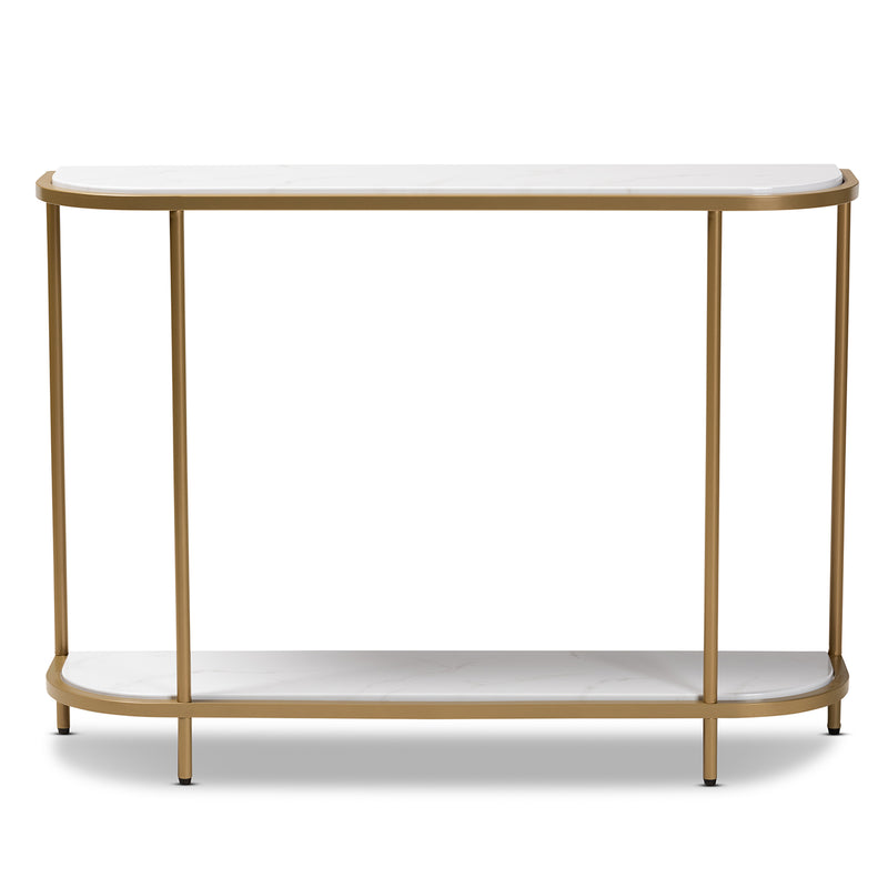 Dominic Console Table - Modern Gold Metal Design with Faux Marble Top for Stylish Entryway or Living Room Decor