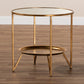 Tamsin Accent Table Modern Antique Gold Finished Metal with Mirrored Glass Tray Shelf for Stylish Home Decor