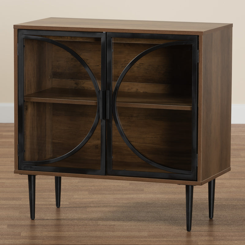 Carter Sideboard Mid-Century Modern Industrial Design Walnut Brown Wood Black Metal 2-Door Storage Cabinet