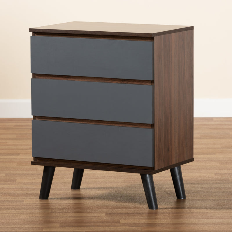 Roldan Bedroom Chest - Modern Two-Tone Walnut and Grey Wood with 3 Drawers for Stylish Storage Solutions