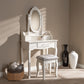 Veronique 2-Piece Vanity Set Traditional French Provincial White Wood Vanity Table with Mirror and Matching Ottoman for Elegant Bedroom Decor