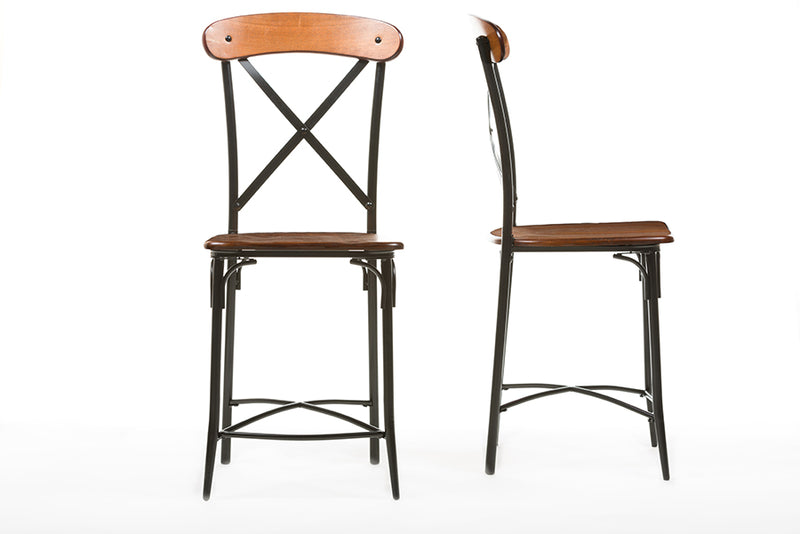 Broxburn Bar Stool Set of 2 Light Brown Wood and Metal Design for Modern Home or Kitchen