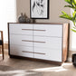 Mette Mid-Century Modern 6-Drawer Wood Dresser in White and Walnut Finish - Stylish Storage for Bedroom or Living Room