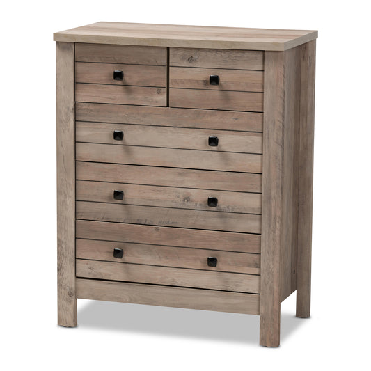 Derek 5-Drawer Chest Modern Rustic Oak Finished Wood Storage Solution for Bedroom or Living Room