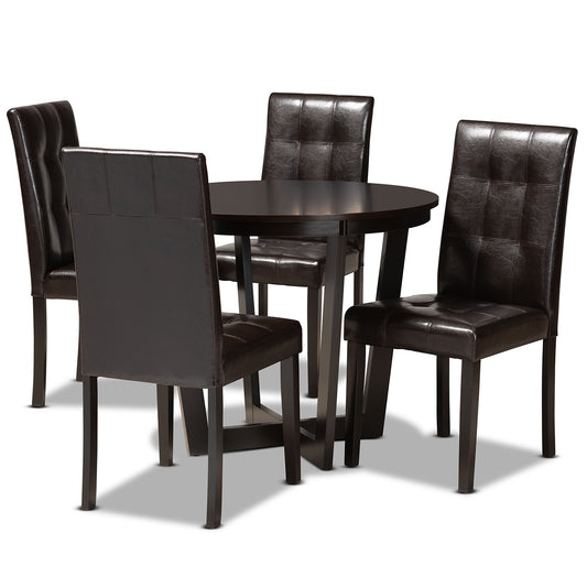 Vida Modern Contemporary 5-Piece Dining Set with Dark Brown Faux Leather Upholstery and Finished Wood