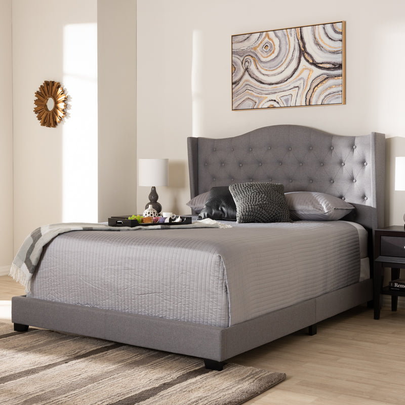 Alesha Bed - Modern and Contemporary Beige Fabric Upholstered