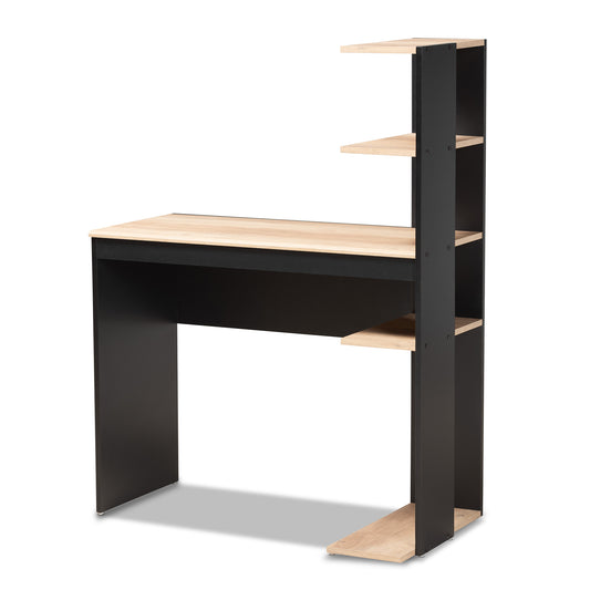 Callahan Modern Wood Desk - Two-Tone Dark Grey and Oak Finish with Shelves for Stylish Home Office Organization