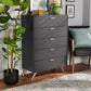 Kelson 5-Drawer Chest in Modern Dark Grey and Gold Finished Wood, Stylish Storage for Bedroom or Living Room