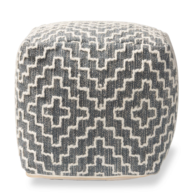 Benjamin Pouf Ottoman - Modern Handwoven Cotton Blend in Grey and Ivory