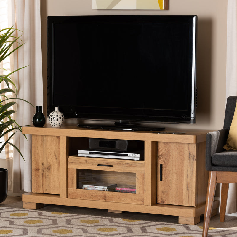 Viveka TV Cabinet 47-Inch Greyish Dark Brown Wood with 2 Doors