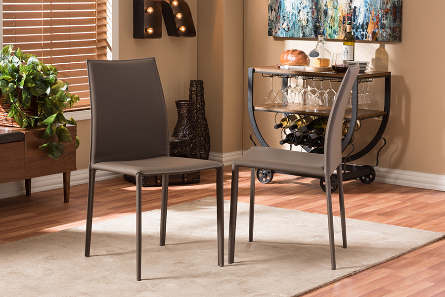 Rockford Dining Chair Set of 2 Modern Taupe Bonded Leather Upholstered Chairs for Stylish Dining Rooms