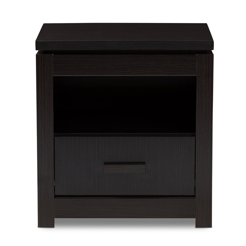 Bienna Nightstand - Modern Wenge Brown 1-Drawer Bedside Table for Bedroom Storage