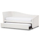 Vera Modern Twin Daybed White Faux Leather Upholstered Curved Sofa with Roll-Out Trundle for Guest Bed Accommodation