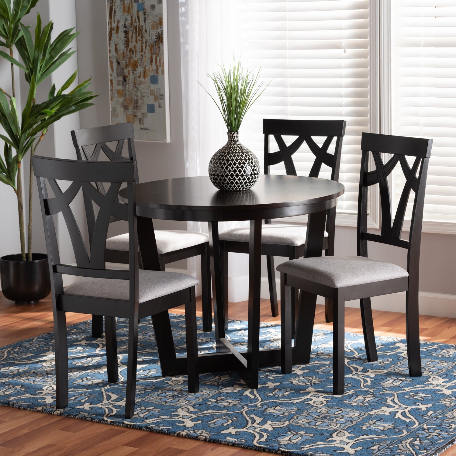 Telma Dining Set Modern 5-Piece Grey Fabric Upholstered with Dark Brown Finished Wood