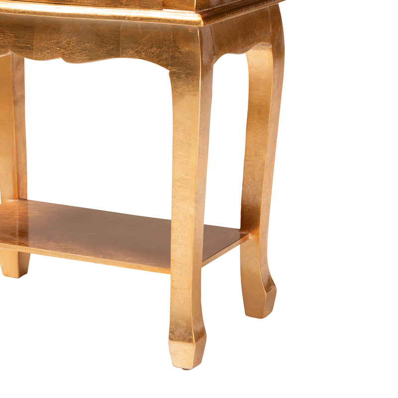 Harriet End Table Classic and Traditional Gold Finished Wood 1-Drawer