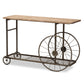 Terence Console Table Vintage Rustic Industrial Design with Natural Wood Finish and Black Metal Wheels