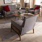 Perris Mid-Century Modern 3-Piece Living Room Set in Light Grey Fabric with Walnut Finished Accents