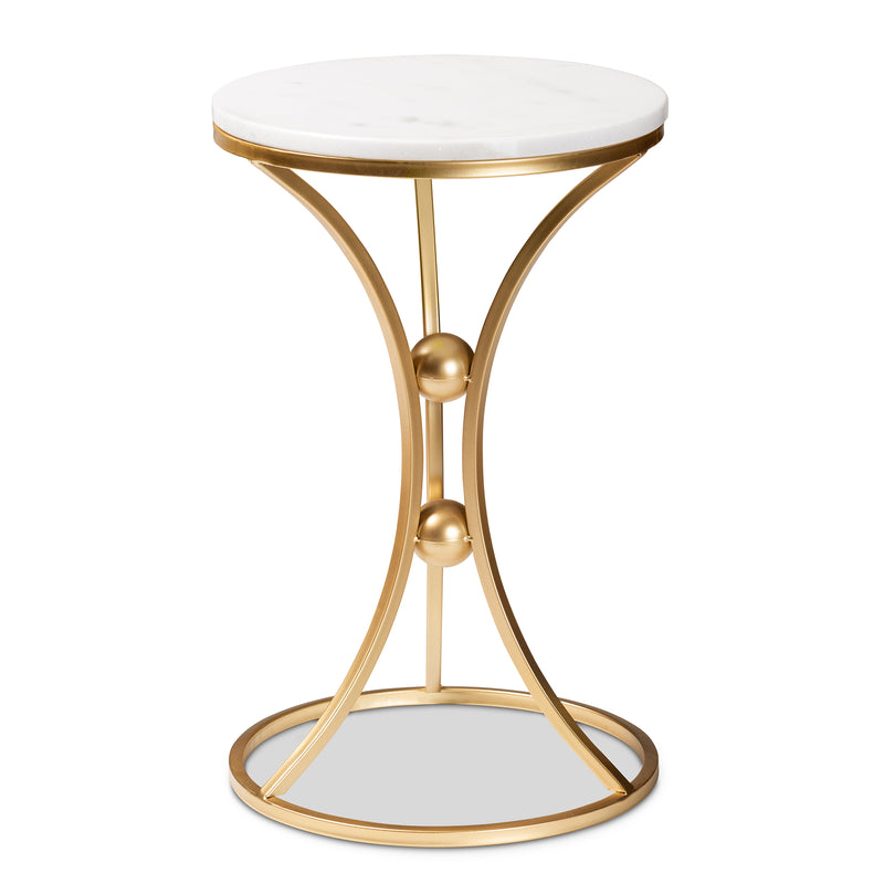 Tarmon Modern End Table - Gold Metal Base with Elegant Marble Top