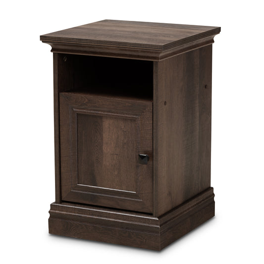 Nolan Nightstand Traditional Design in Hazel Walnut Brown Finish with 1 Door and Wood Construction