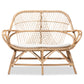 Jayden Loveseat Modern Bohemian White Fabric Upholstered with Natural Brown Rattan Frame Stylish Comfortable Seating