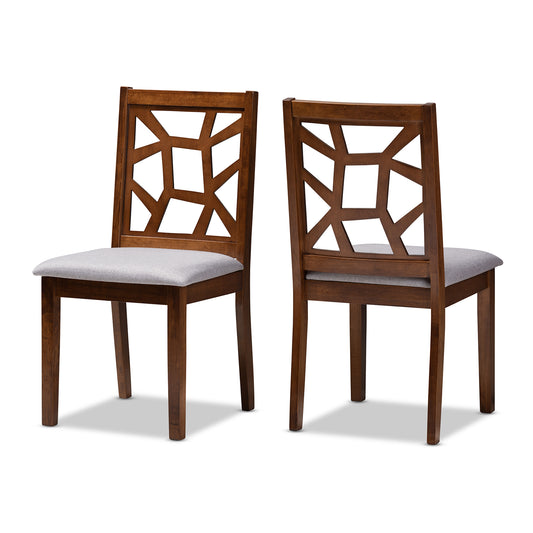 Abilene Dining Chair Set of 2 Grey Fabric Upholstered Walnut Brown Finished Mid-Century