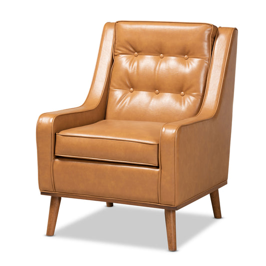 Daley Lounge Armchair Modern Tan Faux Leather Upholstered with Walnut Brown Wood Frame Stylish Accent Chair for Living Room or Office