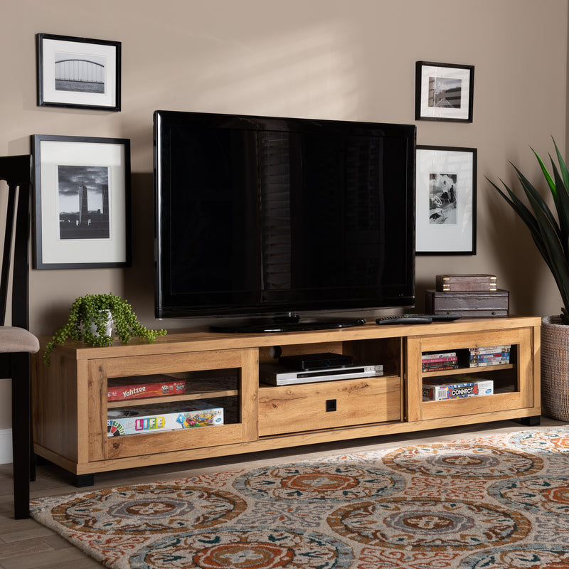 Beasley TV Cabinet 70-Inch Dark Brown with 2 Sliding Doors and Drawer