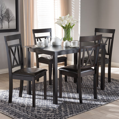 Rosie Dining Set Modern Contemporary Dark Brown Faux Leather Upholstered 5-Piece