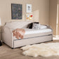 Ally Sofa Daybed - Modern and Contemporary Beige Fabric Upholstered with Roll Out Trundle Guest Bed