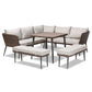 Lillian Outdoor Patio Set Modern 5-Piece Light Grey Upholstered and Brown Woven Rattan Furniture for Garden and Deck