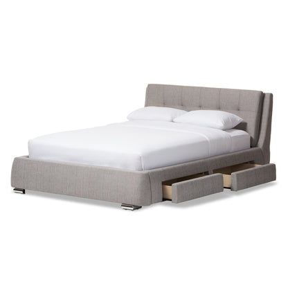 Camile Modern and Contemporary Grey Fabric Upholstered Storage Platform Bed with 4 Drawers