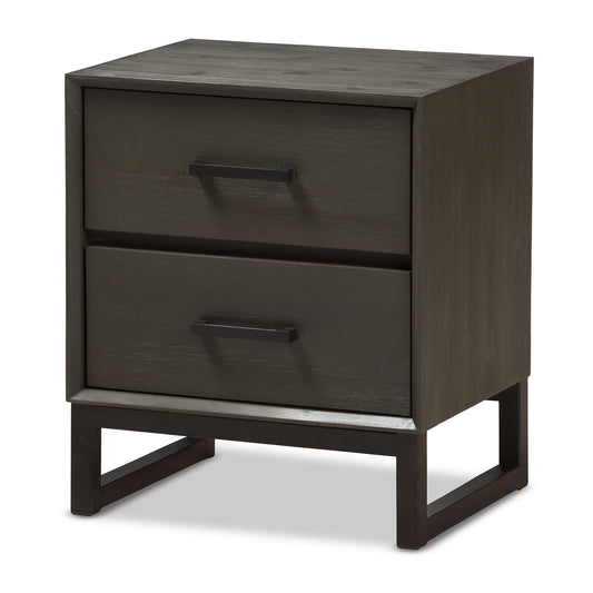 Parris Nightstand Rustic Grey Wood and Black Metal 2-Drawer Bedroom Furniture with Modern Design