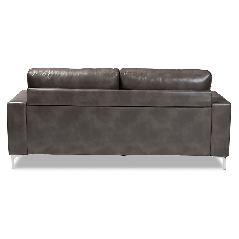 Rayan Loveseat Modern Grey Faux Leather Upholstered with Silver Finished Metal Frame for Stylish Living Room Seating