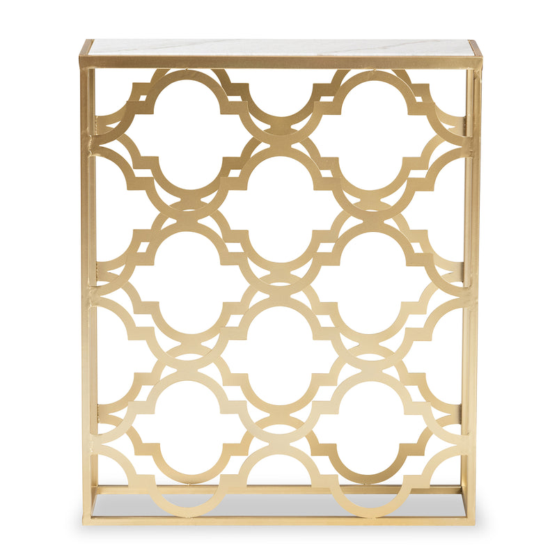 Calanthe Console Table Modern Gold Finished Metal Design with Elegant Marble Top