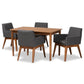 Dorina Dining Set Mid-Century Modern Dark Grey Fabric Upholstered Walnut Brown Finished Wood 5-Piece