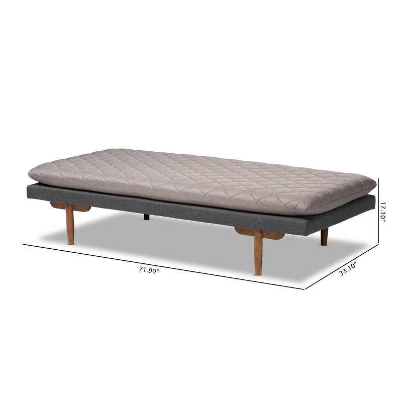 Marit Daybed - Mid-Century Modern Two-Tone Grey Fabric Upholstered with Walnut Finished Wood