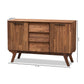 Sierra Sideboard Mid-Century Modern Brown Wood 3-Drawer Storage Cabinet for Living or Dining Room