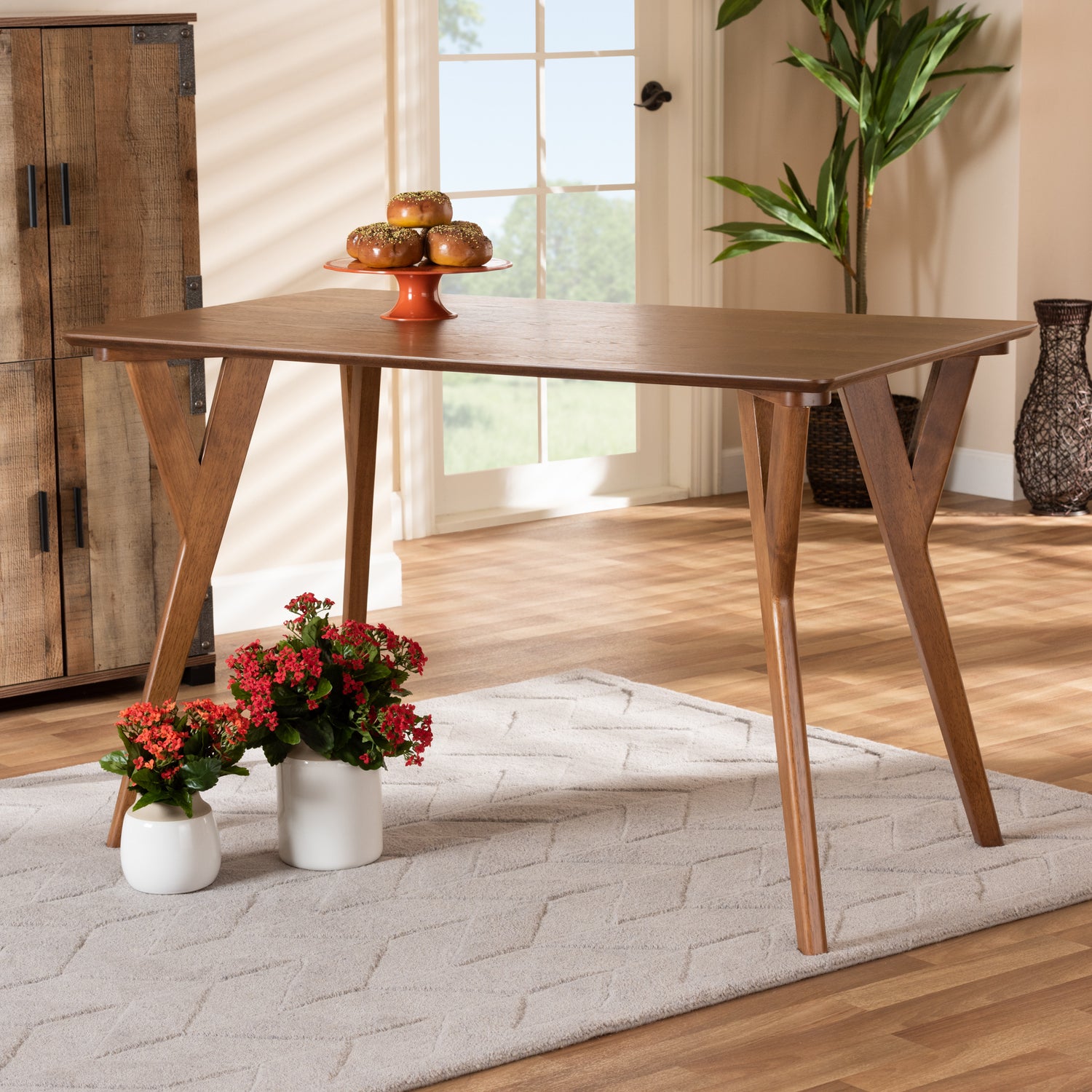 Sahar Dining Table Mid-Century Modern Design in Walnut Brown Finished Wood for Stylish Dining Spaces