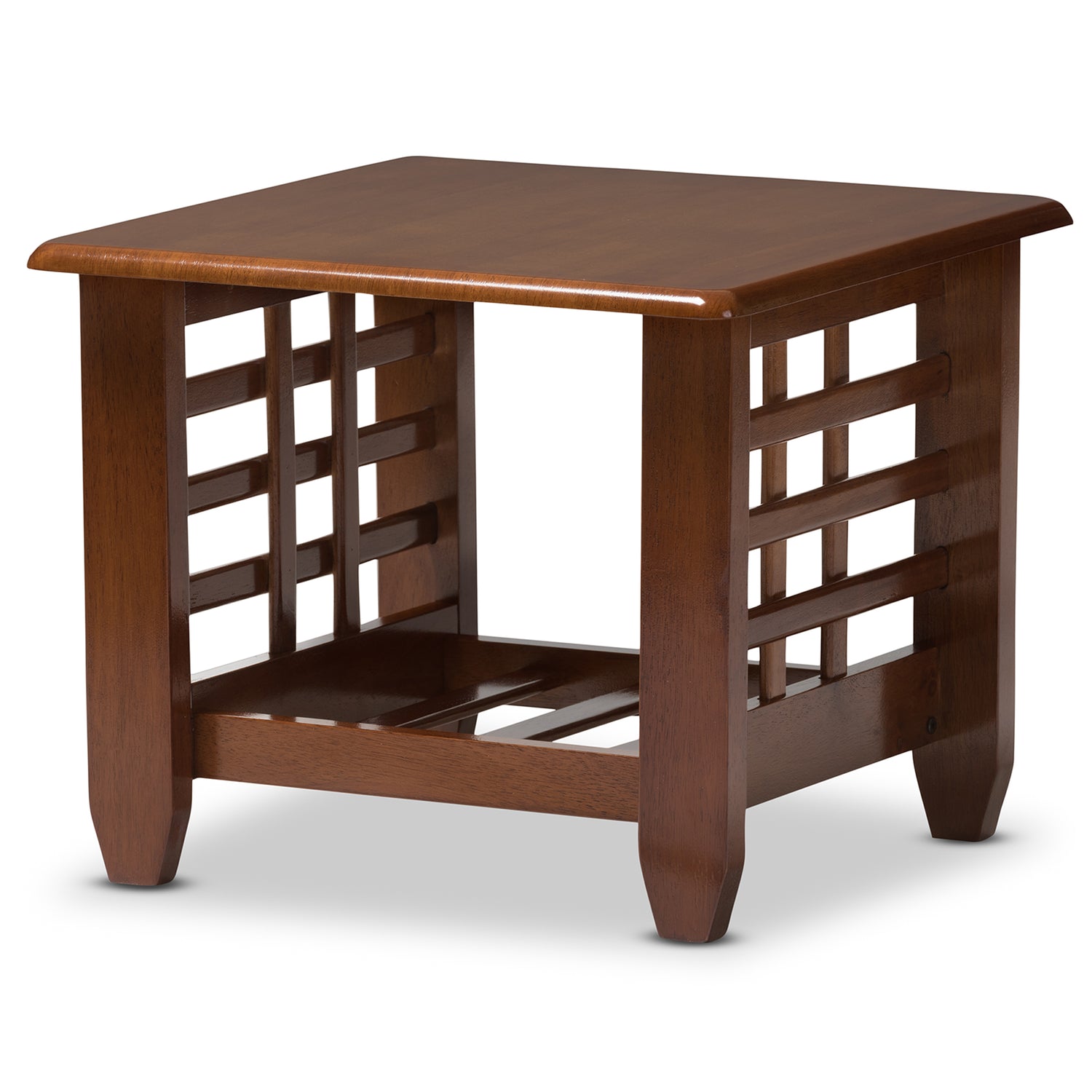 Larissa End Table Modern Classic Mission Style Cherry Finished Brown Wood for Living Room Occasional Use