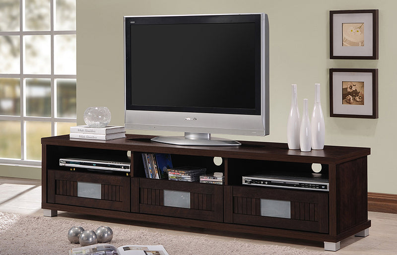 Gerhardine TV Cabinet Dark Brown Wood 63-Inch with 3 Drawers