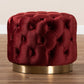 Valeria Ottoman Burgundy Red Velvet Fabric Upholstered Gold-Finished Button Tufted