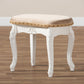 Gabrielle Vanity Ottoman Traditional French Country Style Upholstered in Sand Velvet with White-Finished Wood Frame