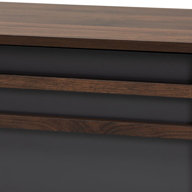 Naoki TV Stand - Modern Two-Tone Grey and Walnut Wood with Drop-Down Compartments for Stylish Living Room Storage