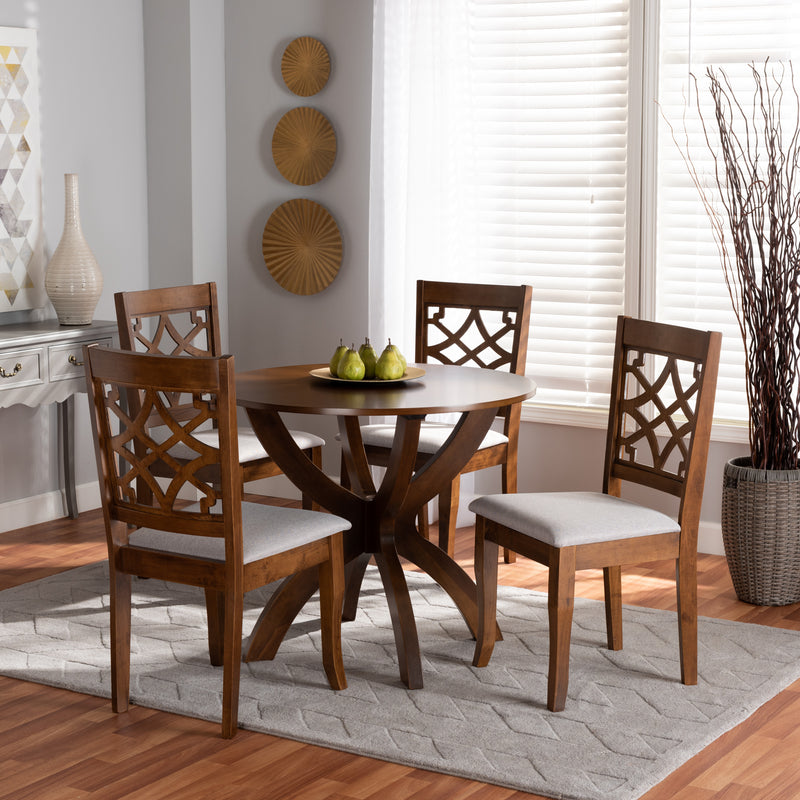 Sandra Dining Set Modern Contemporary Grey Fabric Upholstered Dark Brown Finished Wood 5-Piece