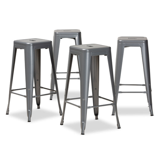 Horton Bar Stool Set Modern and Contemporary Industrial Grey Finished Metal 4-Piece