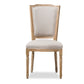 Cadencia Vintage Cottage Dining Side Chair in Weathered Oak with Beige Fabric Upholstery