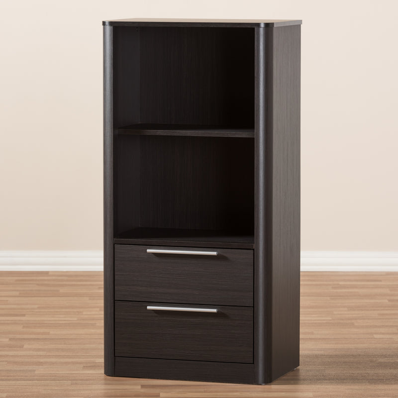 Carlingford Bookcase Modern Espresso Brown Finished Wood 2-Drawer Storage Solution for Home or Office